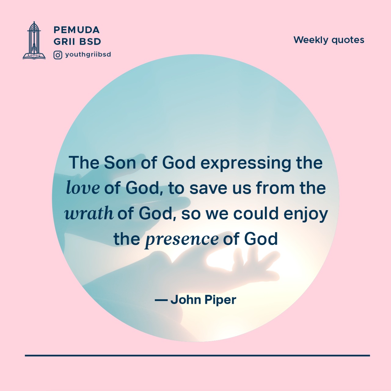 The Son of God expressing the love of God, to save us from the wrath of God, so we could enjoy the presence of God.